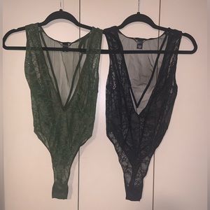 Two Victoria’s Secret lace lingerie size medium black/ hunter green